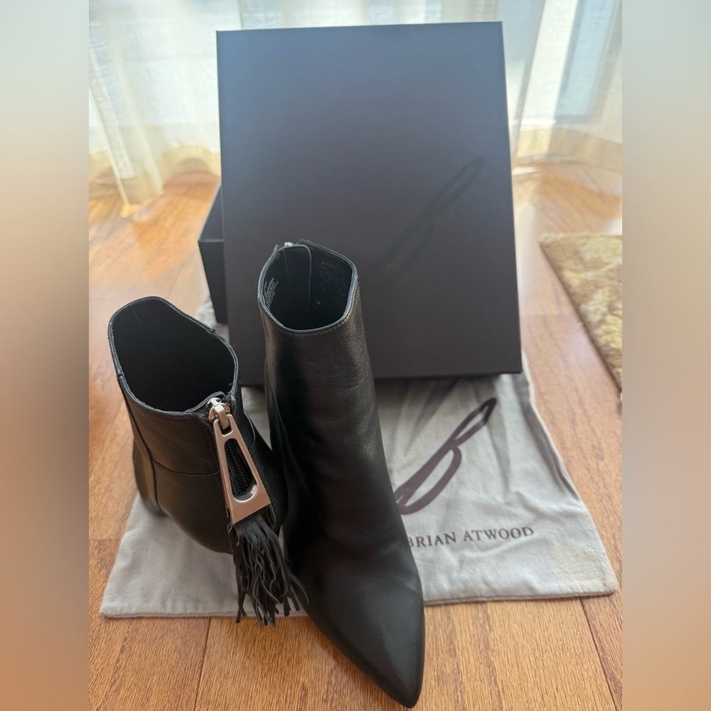 Brian Atwood B-Rackie Black Tasseled Booties Sz 8